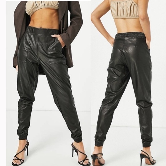 SPANX Pants - SPANX Leather Like Joggers in Black Noir Sz XS